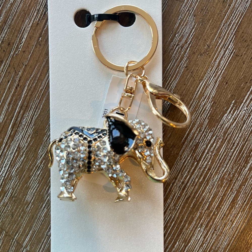 Natasha Gold and Black Elephant Keychain Bag Charm - Picture 3 of 3
